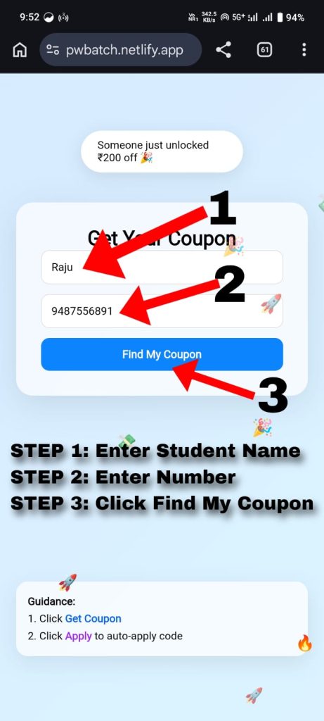 How to get pw batch Coupon code
